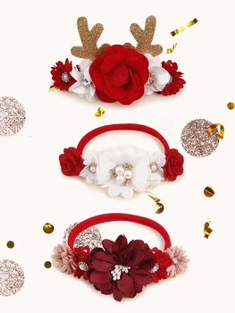 1 или 2 или 3шт Зимний Рождественский стиль, вечеринка по случаю Дня рождения, Милый цветок Лося, Милая Красная Роза, Мягкая лента для волос, дизайн для волос ручной работы
