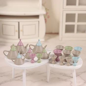 1 комплект миниатюрных металлических чайников для кукольного домика в стиле ретро, модель набора кухонных принадлежностей для декора Кукольного домика, подарок для детей, игрушки