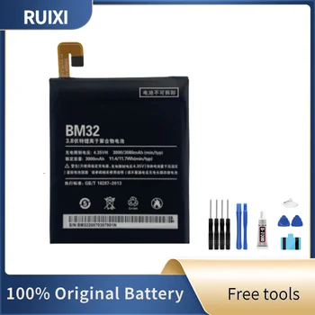 100% Оригинальный аккумулятор RUIXI 3080 мАч BM32 Аккумулятор для телефона Mi 4 M4 Mi4 BM32 Запасные батарейки + бесплатный инструмент