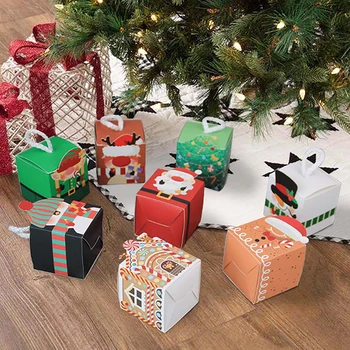 10шт Рождественских подарочных коробок Коробка для упаковки шоколадных конфет и печенья Сумка Украшения для рождественской вечеринки для дома Новый год