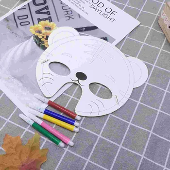 15 шт. /компл. Белая бумажная маска животного своими руками, пустые маски для рисования, игрушечные материалы для детей, 10 масок тигра и 5 цветов