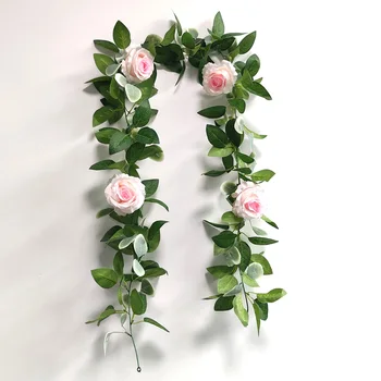 180 см, Горячая распродажа, Искусственный Розовый цветок Розы с зеленью, Листья розы, Лозы, Искусственные Висячие Цветы Лозы для свадебных украшений