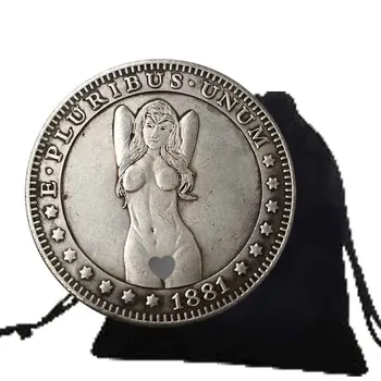 1881 Романтический Ангел, Пара монет в один доллар, Забавные монеты, Карманная монета на удачу, Памятная монета в Морганский доллар + Подарочный пакет