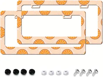 2 предмета Оранжевые Фрукты Металлическая рамка для номерного знака Авто Декоративные рамки для автомобилей Защитная крышка Держатель для стандарта США с 2 отверстиями