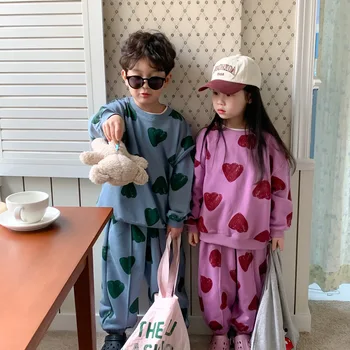 2023 Корейский Весенне-осенний комплект детской одежды Sibling Look с принтом Love Jooger, пуловер, Стрейчевая Свободная одежда для малышей