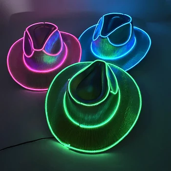 2023 НОВАЯ светящаяся Ковбойская кепка, Неоновые светодиодные принадлежности для декора, мода для вечеринки в ковбойской шляпе на открытом воздухе, загорающаяся в темноте