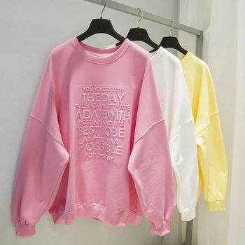 2023 Новые женские пуловеры с круглым вырезом, однотонные свободные свитшоты с буквенным принтом, повседневные осенние топы оверсайз в корейском стиле