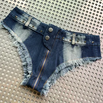 2023 Новые сексуальные короткие джинсы из денима с кисточками и ультранизкой талией для женщин в ночном клубе