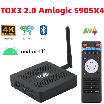 2023 Новый TOX3 Smart TV BOX Amlogic S905X4 Четырехъядерный Android 11 4 ГБ ОЗУ 32 ГБ ПЗУ 2,4 Г 5 Г Двойной WIFI BT 4,1 1000 М 4K HD телеприставка