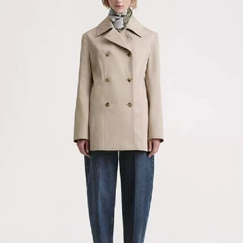2023, Ранняя осень, Новая женская Двубортная куртка с простой талией, Короткая ветровка, Универсальная куртка