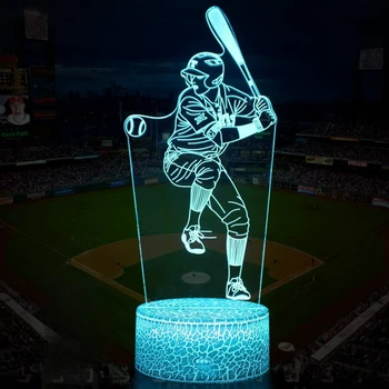 3D Иллюзионная лампа Nighdn Baseball Man LED Night Light USB Настольные лампы на день рождения Рождественские подарки для любителей спорта Мальчиков девочек и детей