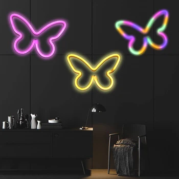 3шт светодиодных бабочек, неоновая вывеска, креативный ночник с бабочками, декор стен, форма бабочки с батарейным питанием/USB Арт