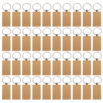 40шт Пустой прямоугольный деревянный брелок для ключей Diy Деревянные брелки для ключей, на которых можно выгравировать подарки своими руками