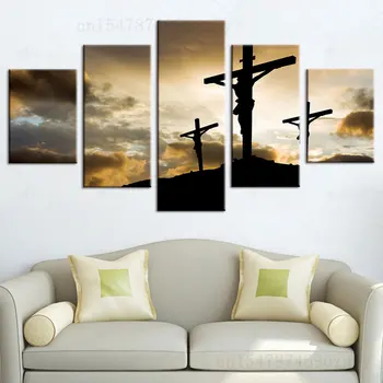 5 панельных модульных принтов с изображением Иисуса, украшение для дома, религия, крест, картины, холст, плакат, настенное искусство, гостиная, HD печать