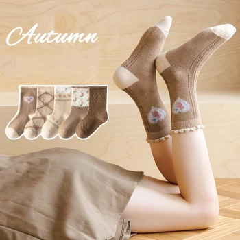 5 пар / лот, высококачественные осенне-зимние детские носки с милым мультяшным кроликом, мягкие дышащие хлопчатобумажные детские носки для девочек, приятные для кожи