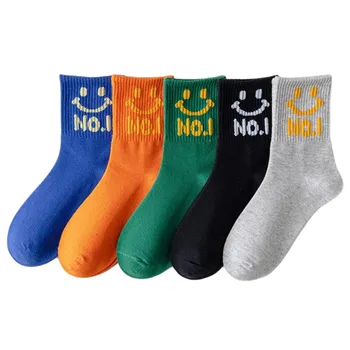 5 пар/лот, осенне-зимние носки Smile № 1 для мальчиков, хлопковые дышащие носки для студентов с героями мультфильмов