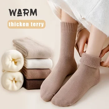 5 пар однотонных женских носков-полотенец, утолщенных и теплых, подходящих для зимы