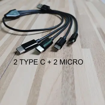 50 см 4 в 1 от Usb до 2 Type C + 2 Micro Кабель для зарядки, USB-адаптер для нескольких зарядок