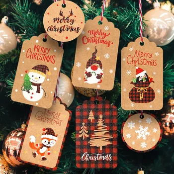 50ШТ Рождественская бумажная бирка, винтажные этикетки с принтом Санта-Клауса / Снеговика для украшения елки Navidad, упаковка подарков своими руками
