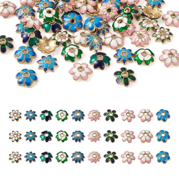 60шт Колпачки из цветочных бусин из сплава с эмалью, концевые прокладки из цветочных бусин для браслета, ожерелья, серег 