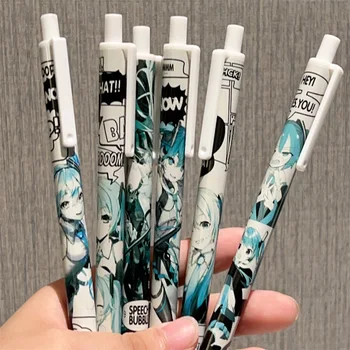 6шт кавайных ручек, гелевая ручка в стиле комиксов, черные чернила, японские канцелярские принадлежности, школьные принадлежности, Эстетическая шариковая ручка Back To School