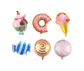 6шт Мороженое Пончик Конфеты Фольга Воздушный Шар для Детского Дня Рождения Декор Детский Подарок Сладкие Конфеты Тема Фольга Воздушный шар