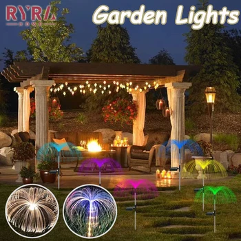 7-цветная солнечная светодиодная лампа в виде медузы из оптического волокна, наружная дорожка, водонепроницаемые садовые фонари для украшения двора, вечеринки