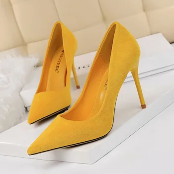 825-3 новые модные женские высокие каблуки тонкий каблук замша мелкой острым носом на высоком каблуке Женская обувь один обувь партия насосов