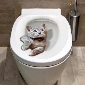 C5 Симпатичная 3D наклейка на кошачий туалет, наклейка на крышку унитаза в ванной, 3D Наклейки на стены, аксессуары для туалета с животными, Забавное домашнее украшение ванной комнаты