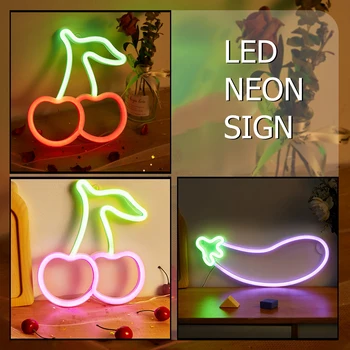 Chi-buy LED Neon Cherry & Bakplant С Питанием От USB Или аккумулятора Неоновые Вывески Ночник Для Спальни Декор Гостиной Лампы S