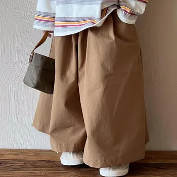 deer jonmi 2023, Осенние новые детские широкие брюки в корейском стиле, свободные повседневные однотонные брюки для малышей