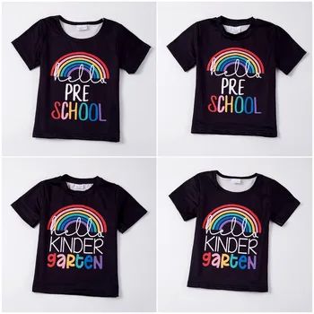 Girlymax Back to School, одинаковые футболки для девочек и мальчиков с короткими рукавами, футболки для детского сада, молочный шелк, радужные футболки, детская одежда
