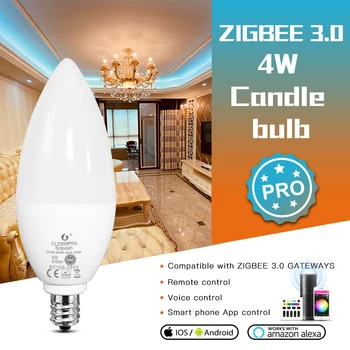 GLEDOPTO Zigbee 3.0 Smart RGB LED Лампа E14 E12 4W Pro Для Спальни Гостиной Совместима с приложением Tuya Voice RF Remote Control