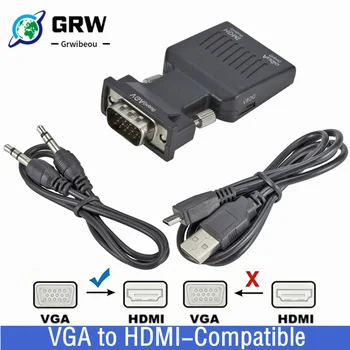 Grwibeou Видео Конвертер, совместимый с 1080P VGA в HDMI, С Аудиокабелем 3,5 Мм От Мужчины К Женщине-Адаптеру Для ПК, Ноутбука К Монитору
