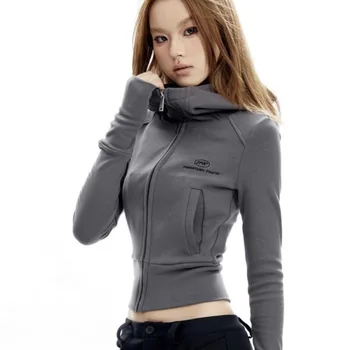 Hikigawa 2023, Весенняя женская куртка с винтажными буквами, Повседневные Шикарные Модные топы на молнии, женские комбинезоны с длинным рукавом, Roupas Femininas