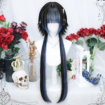 HOUYAN синтетический Черный с синим мелированием, длинные прямые волосы, женский парик Лолиты для косплея, термостойкий парик для вечеринки