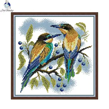 Joy Sunday Kingfisher Bird Набор Для Вышивки Крестом Animal Aida Ткань 16ct 14ct 11ct Холст Хлопчатобумажные Нити Наборы Для Вышивания Diy Craft Set