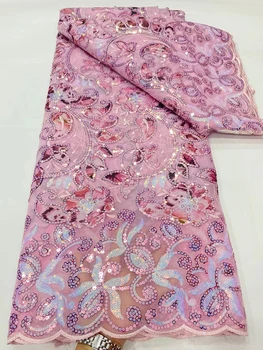 LDPN277 Розового цвета африканская кружевная ткань с пайетками, красивое вышитое французское тюлевое кружево для вечеринки/свадебного платья