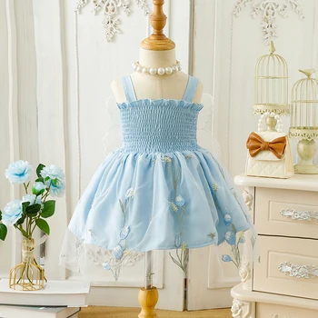 Listenwind/ платье принцессы для маленьких девочек от 0 до 2 лет, сетчатое платье без рукавов с крыльями бабочки и цветочной вышивкой, летнее платье с запахом