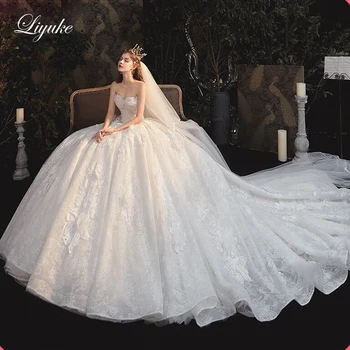 Liyuke Элегантное Пышное Бальное платье в виде Сердца, Свадебное платье с 3D Цветами, Цветочные аппликации, Кружевные Юбки для новобрачных