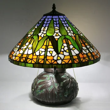 LongHuiJing 16-дюймовый Бамбуковый абажур с витражным стеклом в стиле Тиффани, настольная лампа с мозаичным основанием в виде Стрекозы