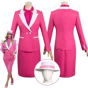Margot Pink Barbier, одежда для взрослых женщин, костюм для косплея, куртка, платье, шляпа, наряд Barbier из фильма 