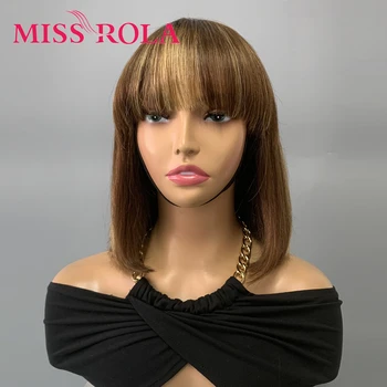MISS ROLA Hair 10A Grade Бразильский короткий парик-Боб из человеческих волос, прямой парик-боб из натуральных волос, изготовленный на станке, с челкой Remy 180% Плотности