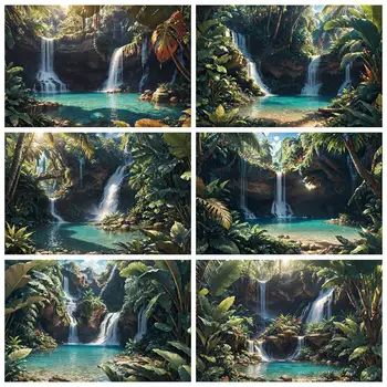 MOON.QG Фон для фотосъемки Тропический горный водопад Фон для фотосъемки На Заказ Детские Летние Каникулы Реквизит для фотосессии
