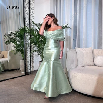 OIMG Зеленые Длинные Блестящие Атласные Арабские вечерние платья с пайетками Mermaid Dubai Women Queen Вечерние Платья для выпускного вечера Party Dress