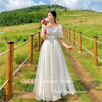 OLOEY Простые Свадебные платья трапециевидной формы из белой органзы, шелковые платья для невесты с квадратным вырезом и короткими рукавами длиной до пола