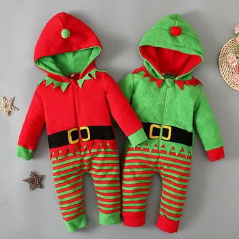 Prowow 0-18 м, Рождественский комбинезон для новорожденных мальчиков и девочек, зеленый полосатый комбинезон Санты с капюшоном, новогодний костюм, праздничная одежда для малышей