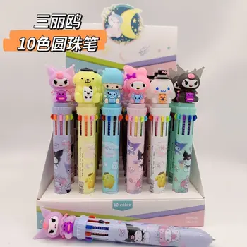 Sanrio 10-цветная Шариковая Ручка Girl Heart Мультфильм Cinnamoroll Melody Многоцветная Шариковая Ручка Для Печати Многофункциональные Нейтральные Ручки