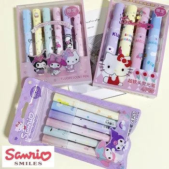 Sanrio 12шт Маркер-хайлайтер Kawaii Hello Kitty Kuromi Color Pen Студенты рисуют ключевые маркеры с высокой ценностью и многофункциональностью