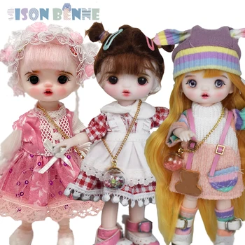 SISON BENNE Mini Высотой 16 см, Милая кукла-игрушка, Полный комплект одежды для тела куклы, Парики, Готовый макияж, подарок